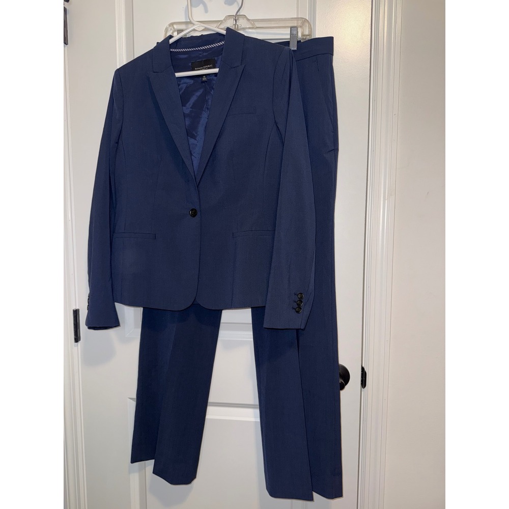 Banana Republic Suit Set Women 12/10 Navy Blue Excellent Italian Wool Career